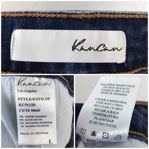 Kancan Jess Ultra High Rise Exposed Button Fly Dark Wash Folded Hem Denim Shorts - Picture 7 of 11